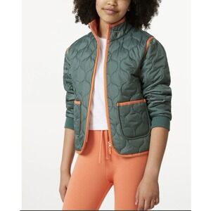 Free Assembly Girls/Women Quilted Jacket Puffer Green Orange Trim Outdoor Winter